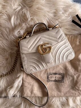 Gucci GG Marmont Mini Top Handle – White Leather